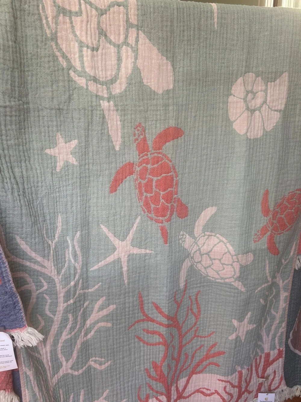 Coral Sea Turtle Beach Towel 2 Side FLiPSiDE Woven Luxury Cotton NEW